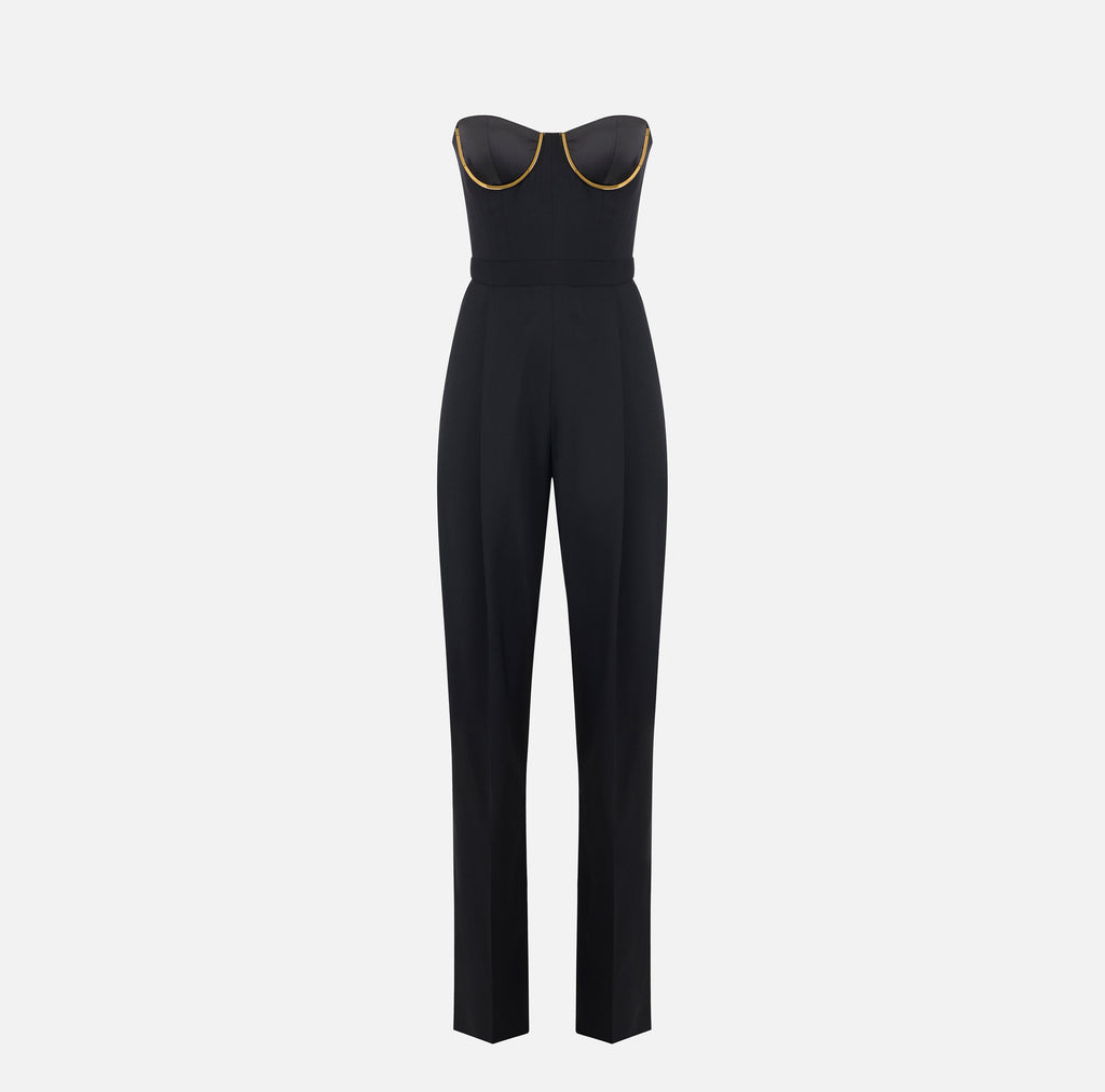Elisabetta Franchi TU07567E2 - Tuta in gabardina con coppe gioiello