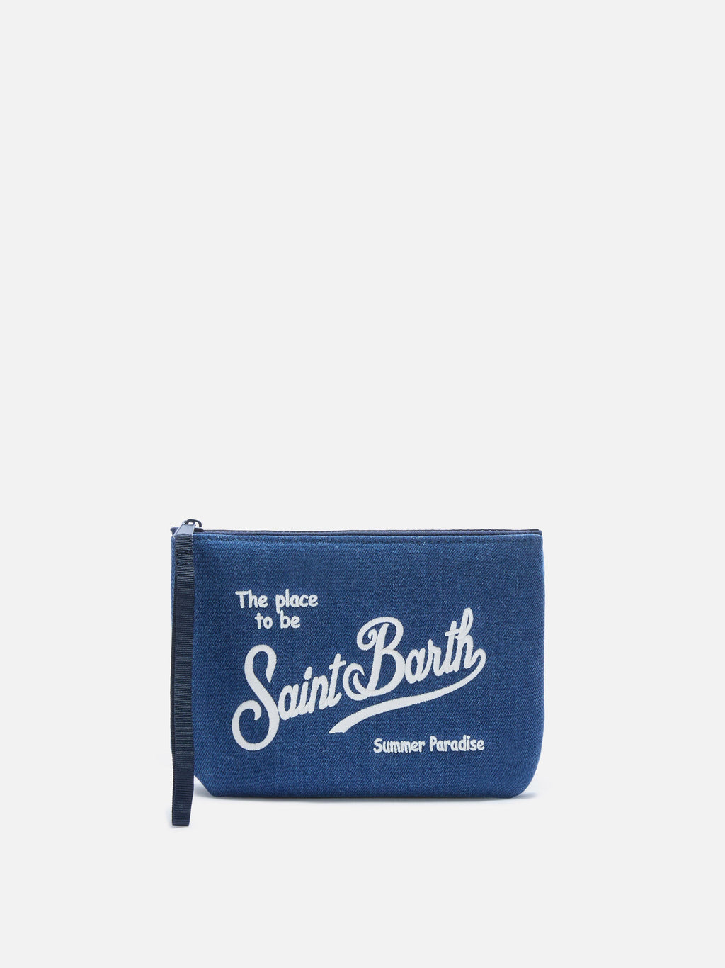 MC2 Saint Barth ALINE DENIM W ALI0031 - Pochette Aline in denim di cotone con ricamo - Blu Denim (Denim Dark Emb)