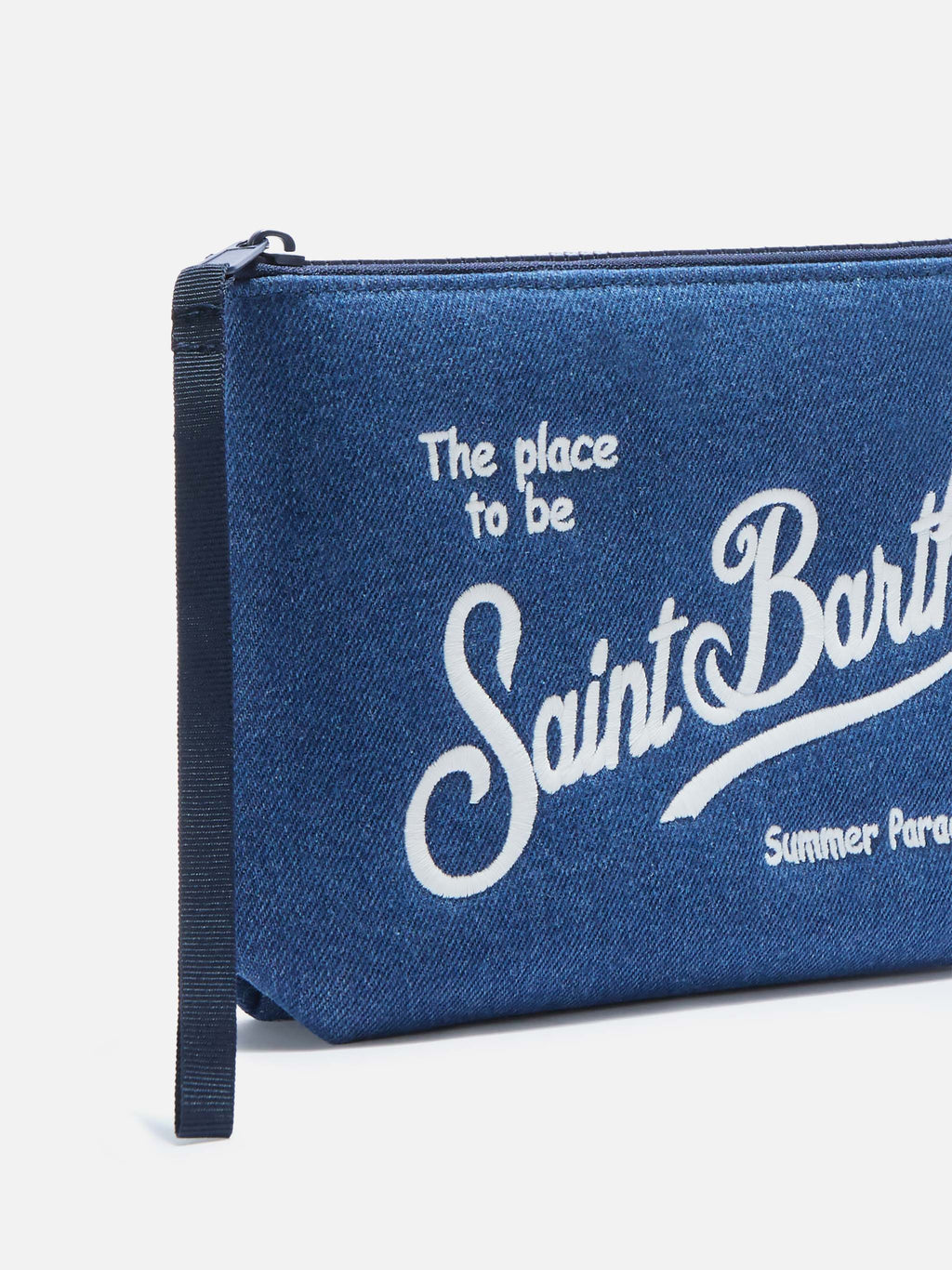 MC2 Saint Barth ALINE DENIM W ALI0031 - Pochette Aline in denim di cotone con ricamo - Blu Denim (Denim Dark Emb)