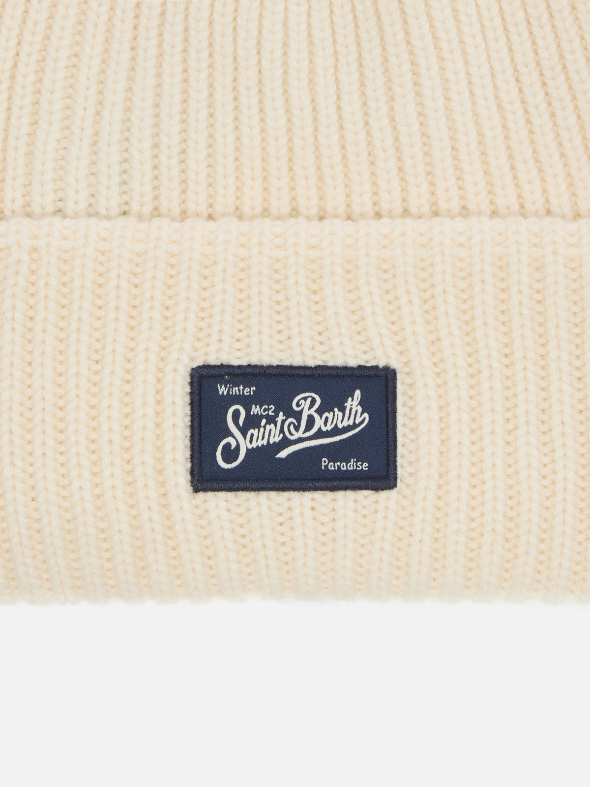 MC2 Saint Barth BERRY W BRR0003 - Berretto Berry in maglia a costine di misto lana e cashmere con patch logo - Panna (St Barth 10 Patch)