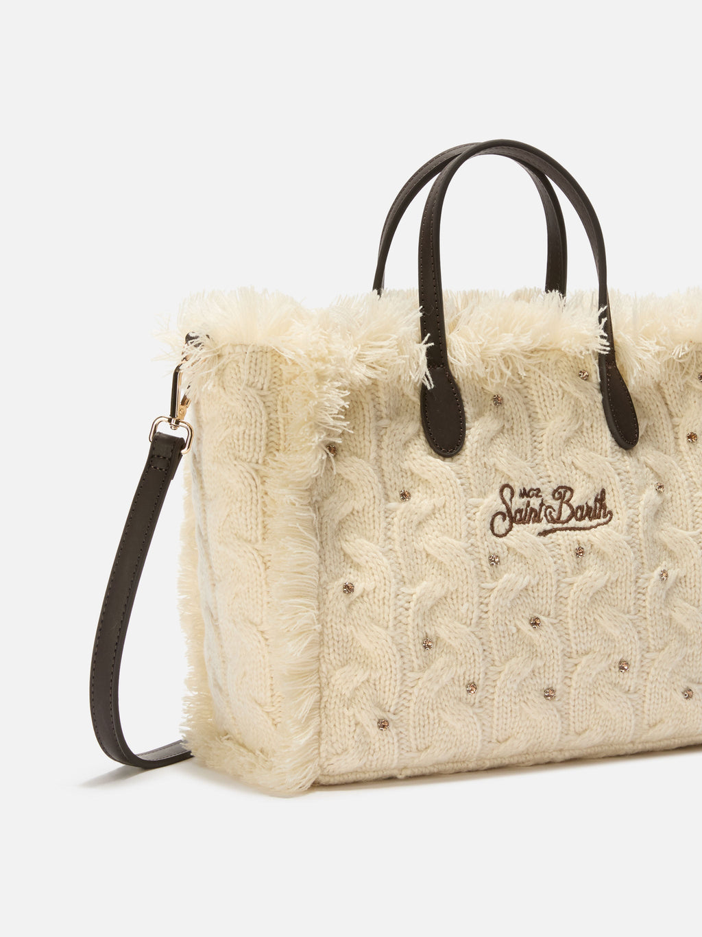 MC2 Saint Barth COLETTE WOOL BRAID N COL0047 - Borsa Colette con lavorazione a trecce e ricamo - Panna a Trecce (Cable 11 Emb)