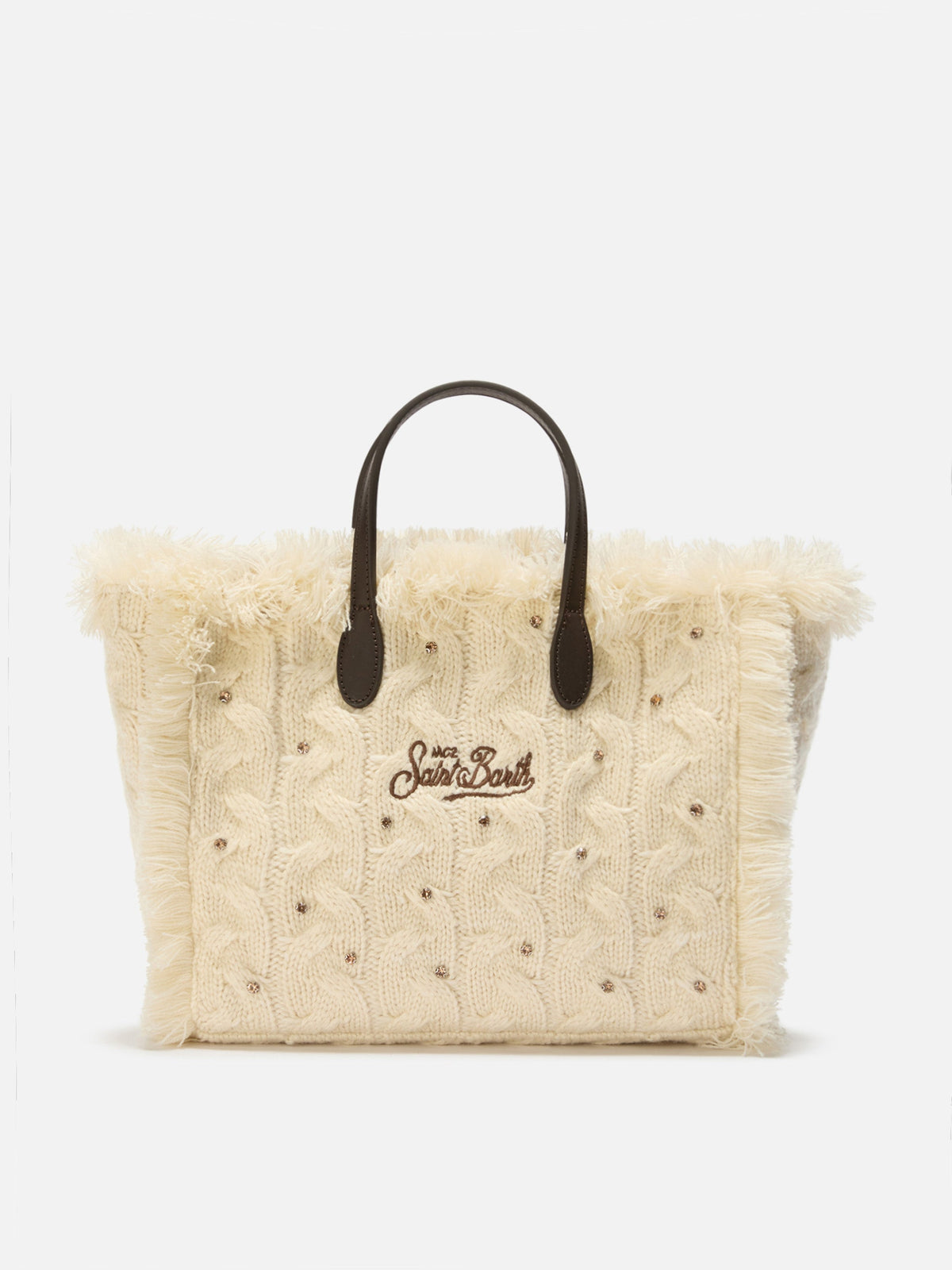 MC2 Saint Barth COLETTE WOOL BRAID N COL0047 - Borsa Colette con lavorazione a trecce e ricamo - Panna a Trecce (Cable 11 Emb)