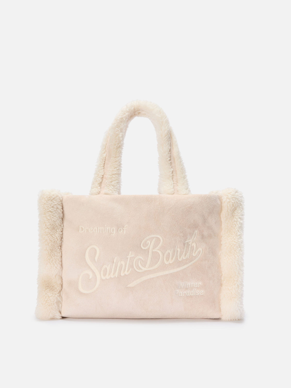 MC2 Saint Barth COLETTE SHEARLING COL0031 - Borsa Colette a mano in tessuto shearling con ricamo - Marrone / Panna (1810 Emb)