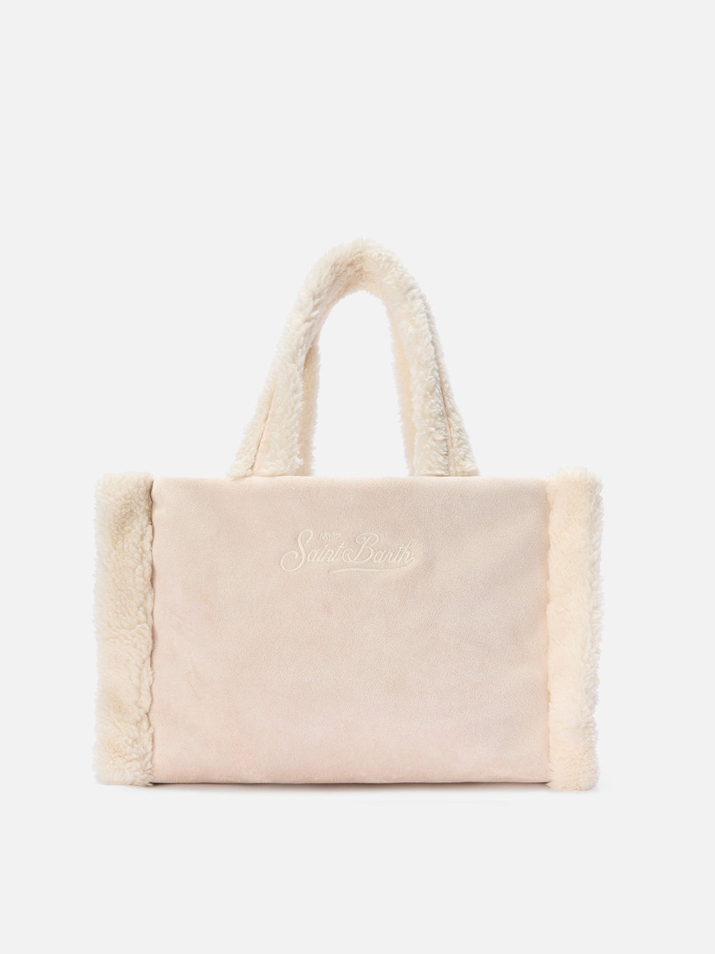MC2 Saint Barth COLETTE SHEARLING COL0031 - Borsa Colette a mano in tessuto shearling con ricamo - Marrone / Panna (1810 Emb)