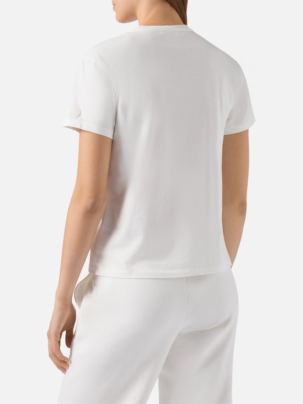 MC2 Saint Barth EMILIE W EMI0002 - T-shirt Emilie in jersey di puro cotone a maniche corte con ricamo - Panna (Dame Leo 10 Emb)