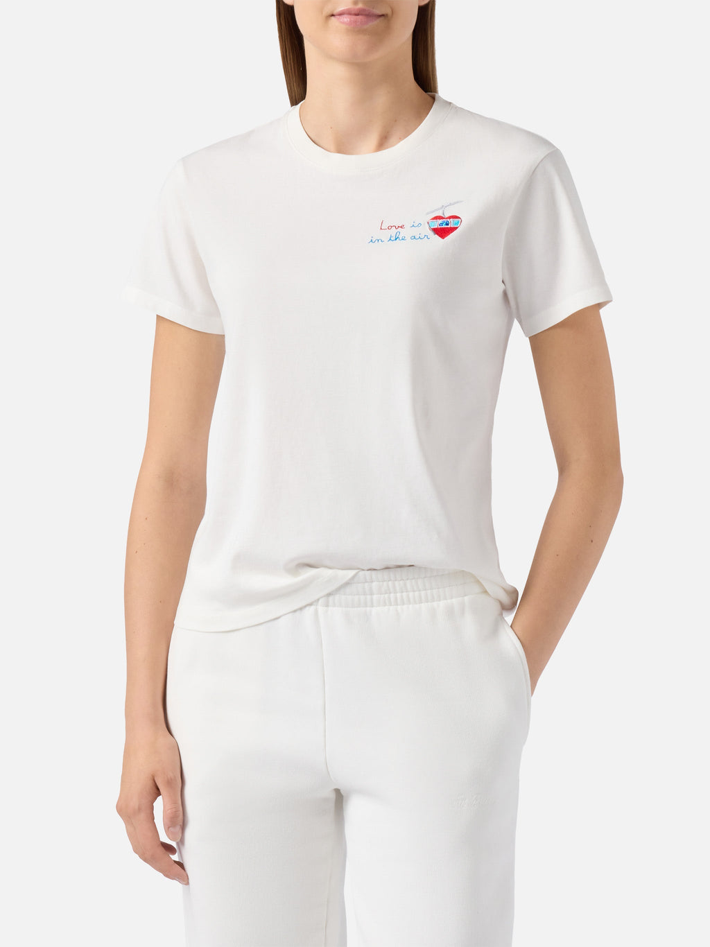 MC2 Saint Barth EMILIE W EMI0002 - T-shirt Emilie in jersey di puro cotone a maniche corte con ricamo - Panna (Dame Leo 10 Emb)