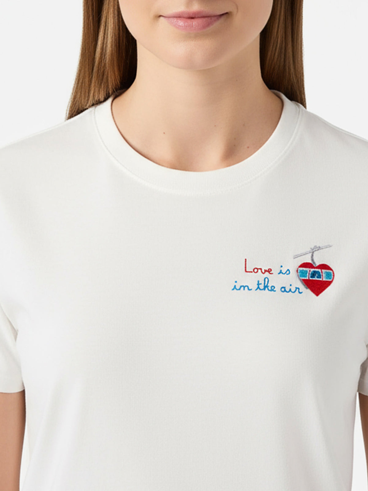 MC2 Saint Barth EMILIE W EMI0002 - T-shirt Emilie in jersey di puro cotone a maniche corte con ricamo - Panna (Dame Leo 10 Emb)