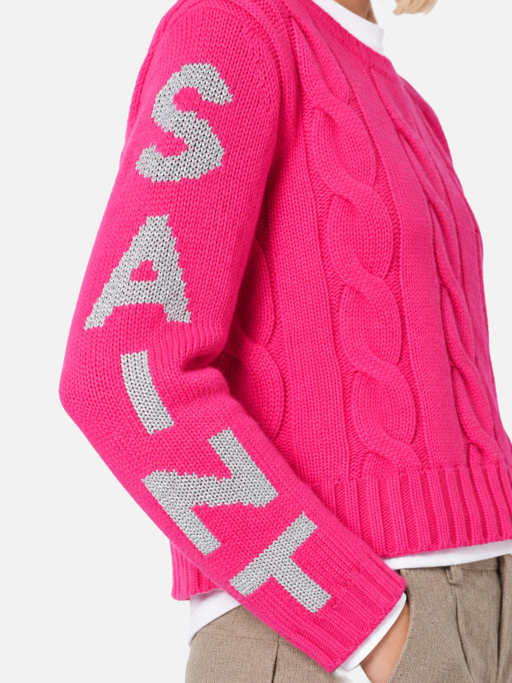 MC2 Saint Barth MALMO ARAN MALM0003 - Maglia Malmo con lavorazione Aran a trecce e dettagli lurex - Panna (St Barth 10or)