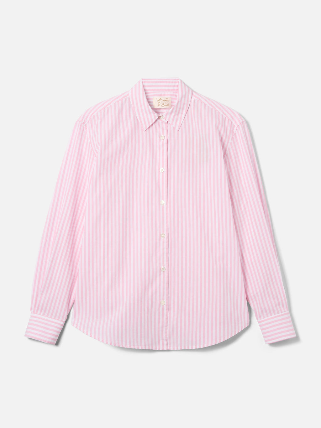 MC2 Saint Barth MEREDITH MDH001 - Camicia Meredith a righe in puro cotone con colletto e abbottonatura frontale - Marrone a Righe (Cotton Stripes Tiny V Sb 18d Emb)