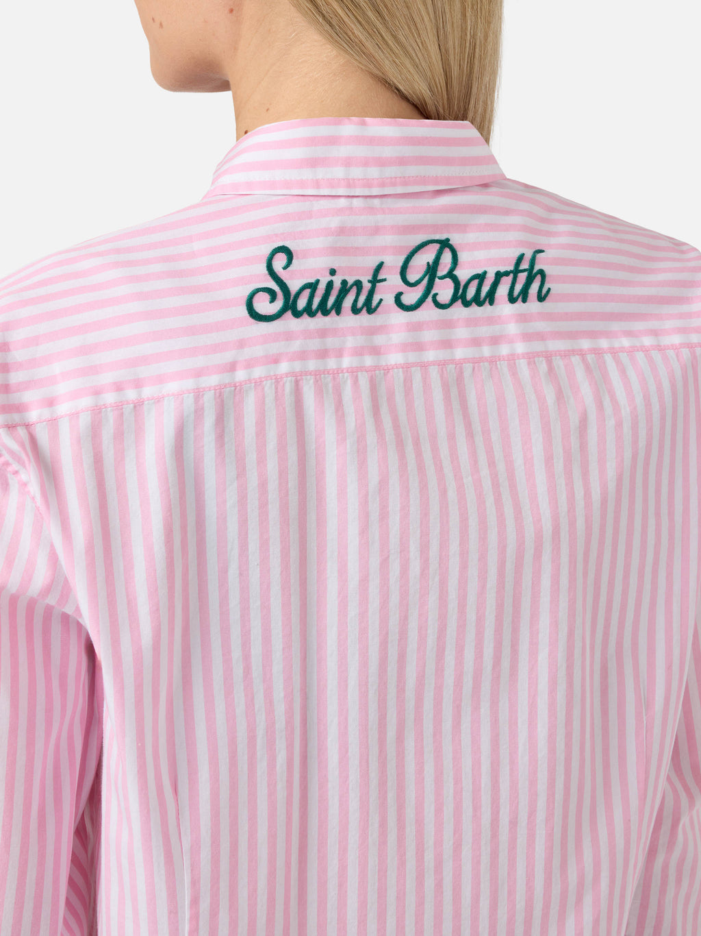 MC2 Saint Barth MEREDITH MDH001 - Camicia Meredith a righe in puro cotone con colletto e abbottonatura frontale - Marrone a Righe (Cotton Stripes Tiny V Sb 18d Emb)