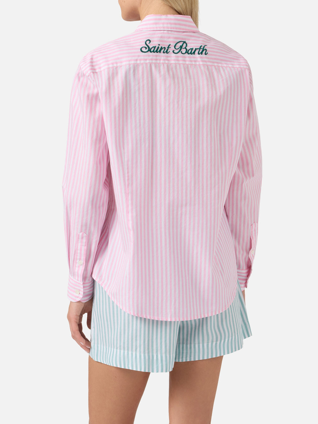 MC2 Saint Barth MEREDITH MDH001 - Camicia Meredith a righe in puro cotone con colletto e abbottonatura frontale - Marrone a Righe (Cotton Stripes Tiny V Sb 18d Emb)