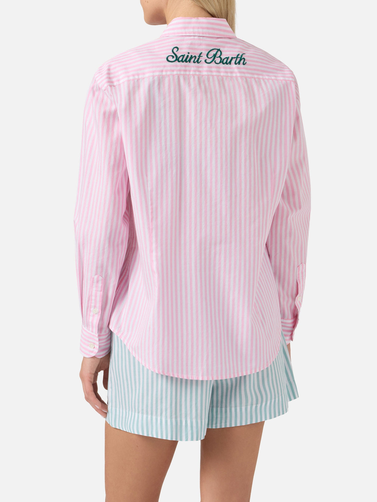 MC2 Saint Barth MEREDITH MDH001 - Camicia Meredith a righe in puro cotone con colletto e abbottonatura frontale - Marrone a Righe (Cotton Stripes Tiny V Sb 18d Emb)