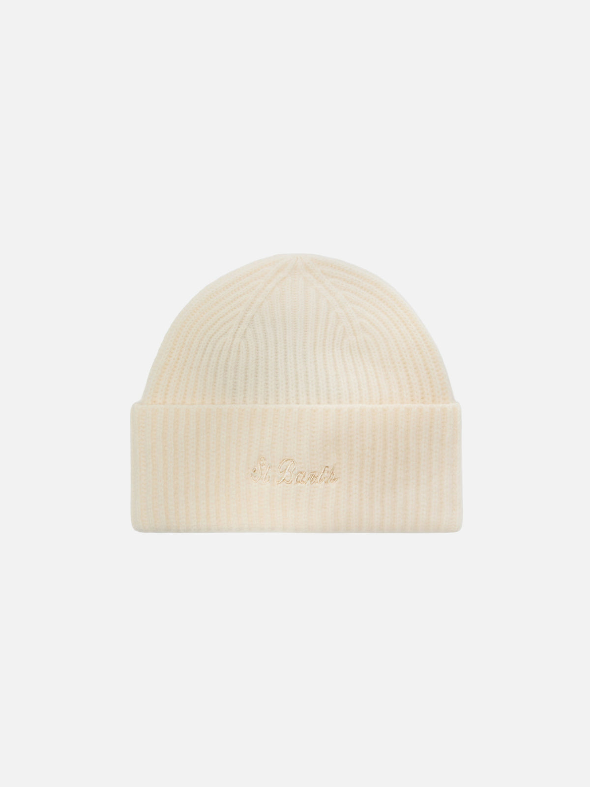 MC2 Saint Barth MOSS WOOL MOS0004 - Berretto Moss in pura lana lavorata a costine con logo risvoltato - Panna (10 Off White)