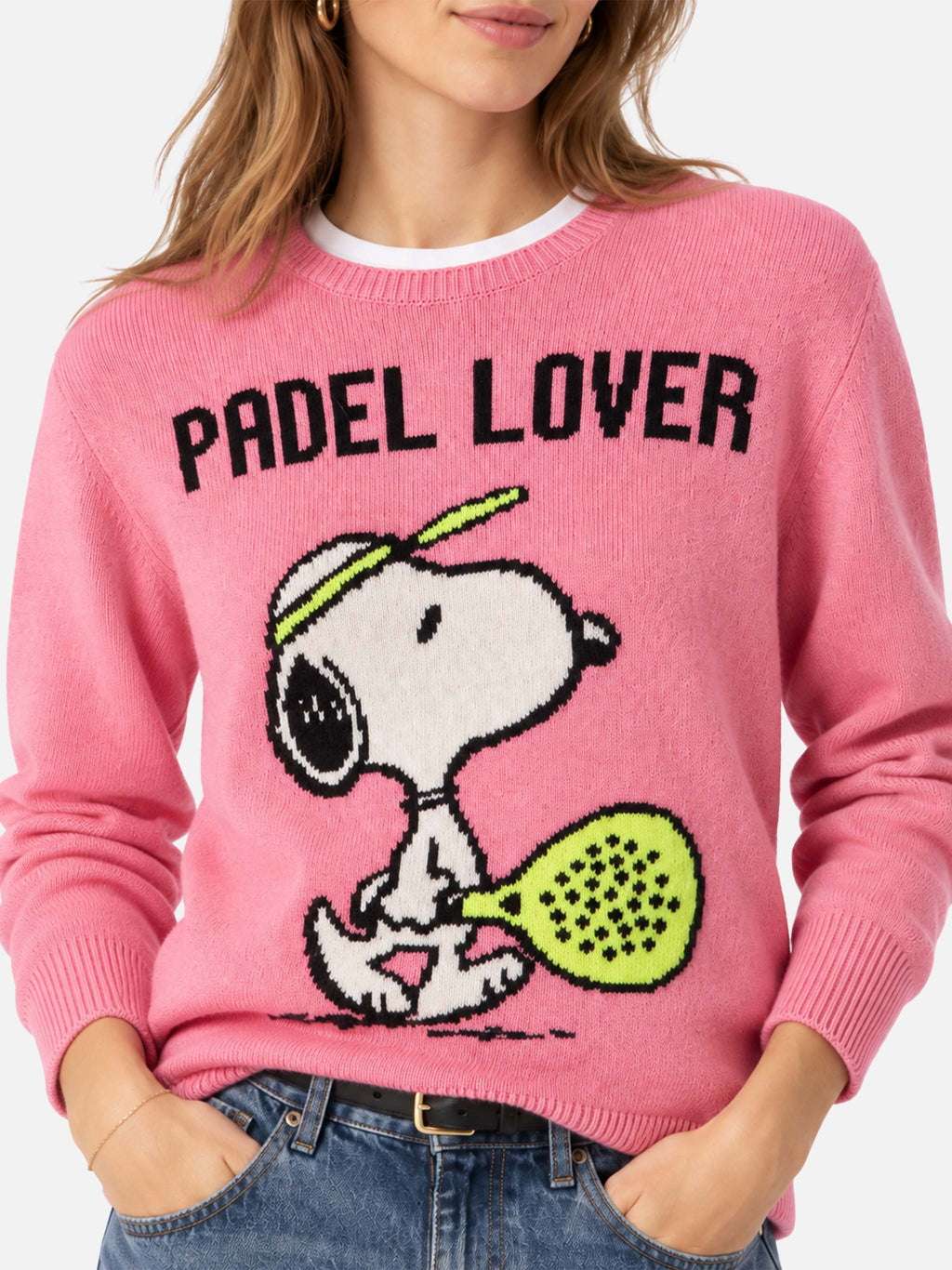 MC2 Saint Barth NEW QUEEN P QUE0014 - Maglia New Queen in misto lana e cashmere con ricamo Snoopy Falling in Love - Rosa (Snoopy Falling Love 11 Emb)