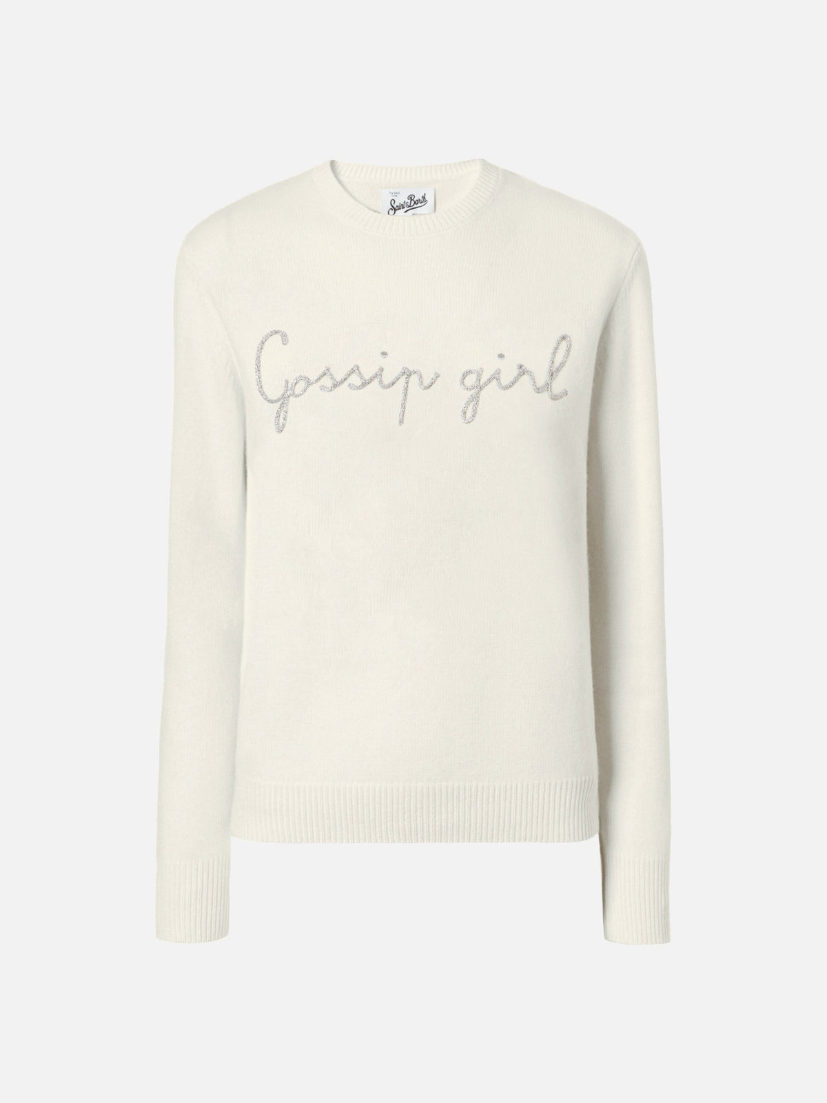 MC2 Saint Barth NEW QUEEN C QUE0018 - Maglia New Queen in misto lana e cashmere con ricamo grafico - Panna (Chalet Rose Girl 21 Emb)