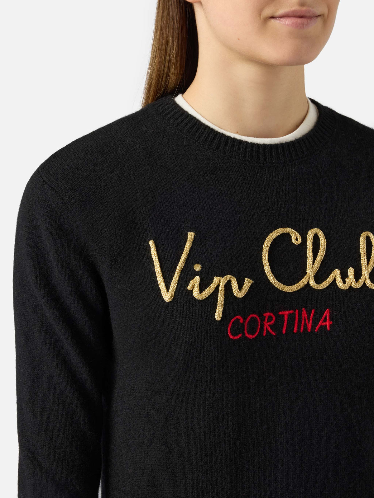 MC2 Saint Barth NEW QUEEN QUE0010 - Maglia girocollo New Queen in misto lana e cashmere con ricamo iconico - Rosso (Fatemi Santa Lurex 21)