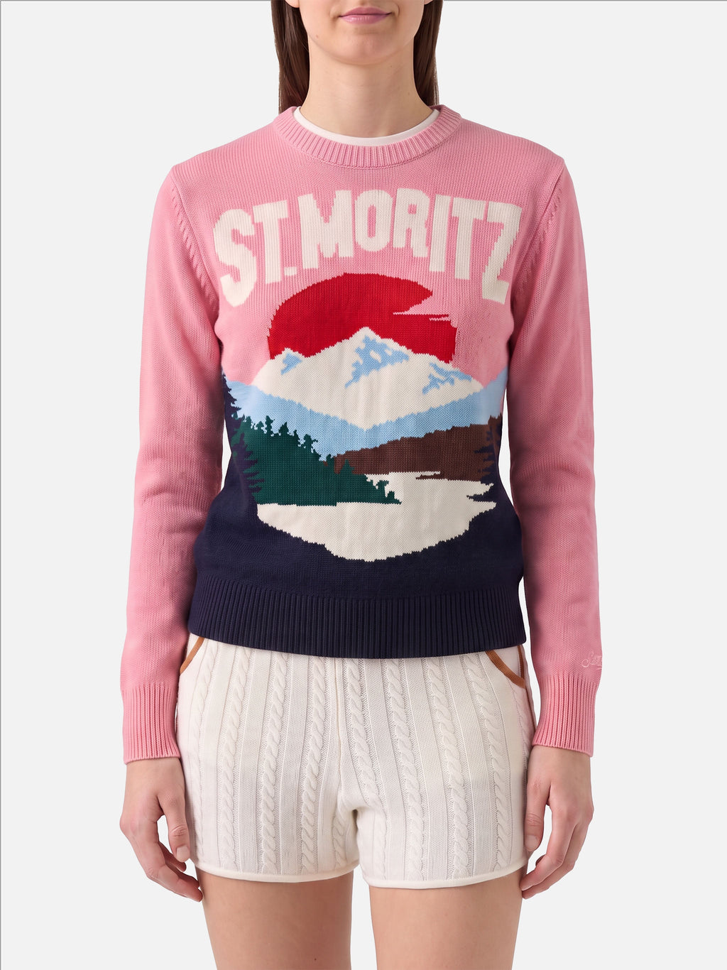 MC2 Saint Barth NEW QUEEN PRINT QUE0030 - Maglia New Queen in misto lana e cashmere con stampa Courmayeur - Panna (Outline Courma 11 Emb)