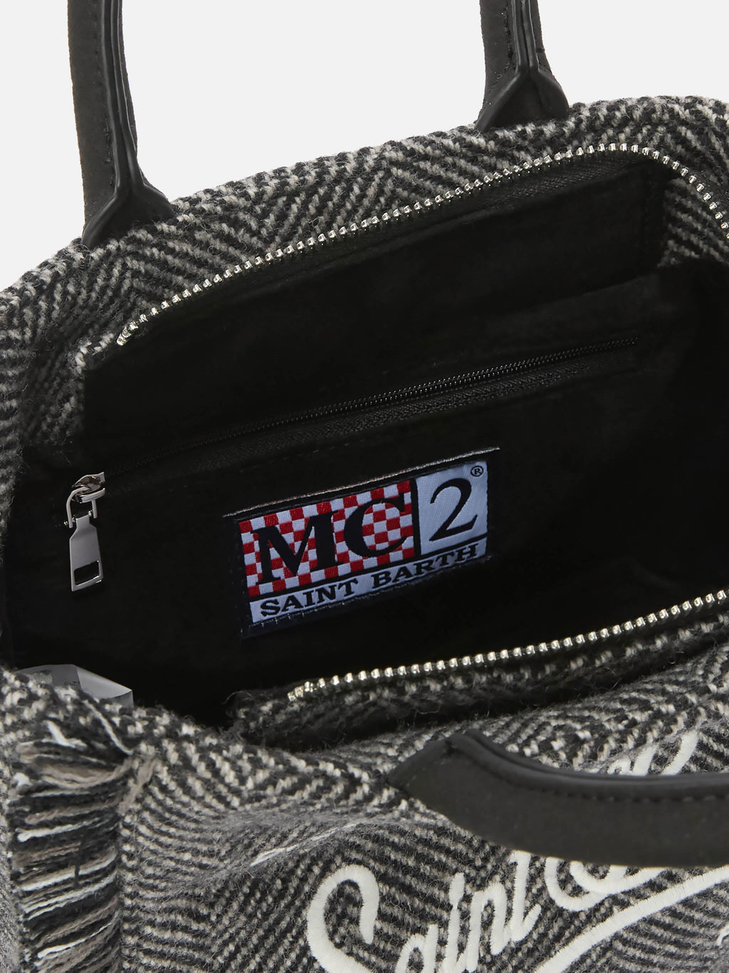 MC2 Saint Barth VANITY MINI SHEARLING VAMI020 - Borsa a mano Vanity Mini in tessuto shearling con ricamo - Marrone / Panna (1810 Emb)