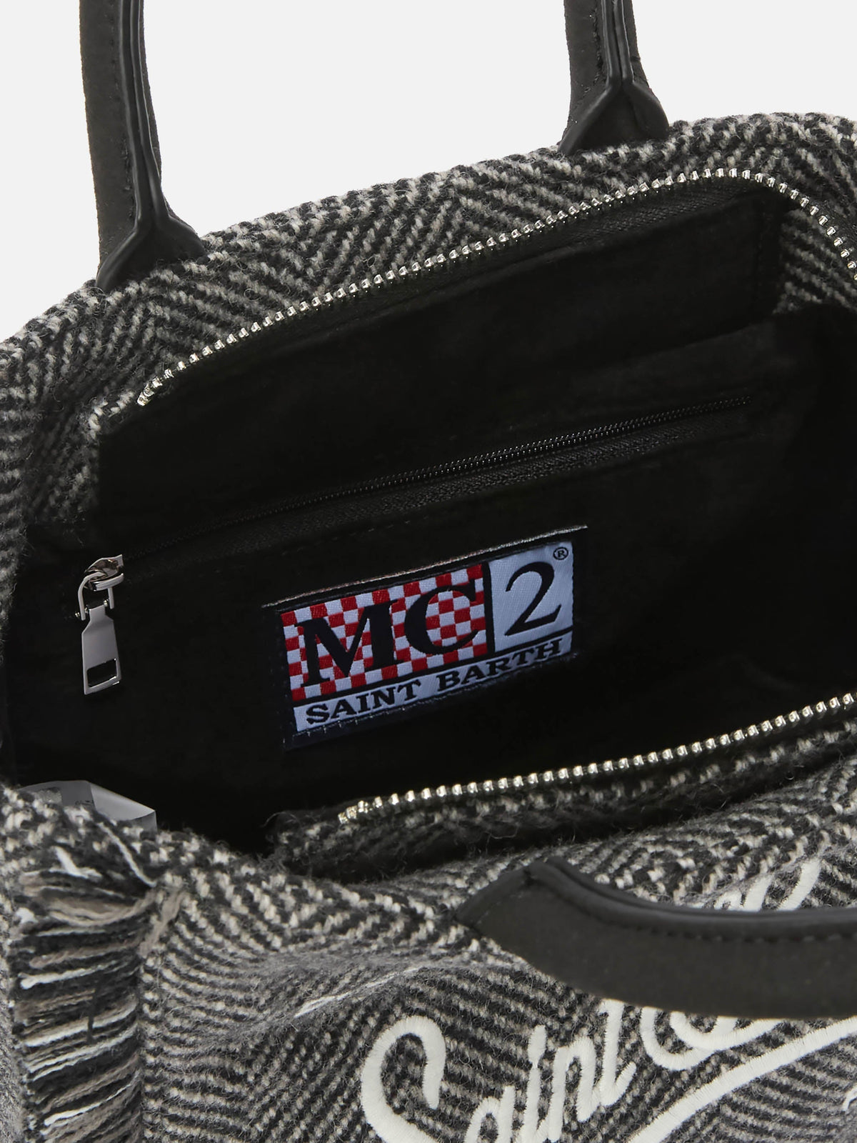 MC2 Saint Barth VANITY MINI SHEARLING VAMI020 - Borsa a mano Vanity Mini in tessuto shearling con ricamo - Marrone / Panna (1810 Emb)