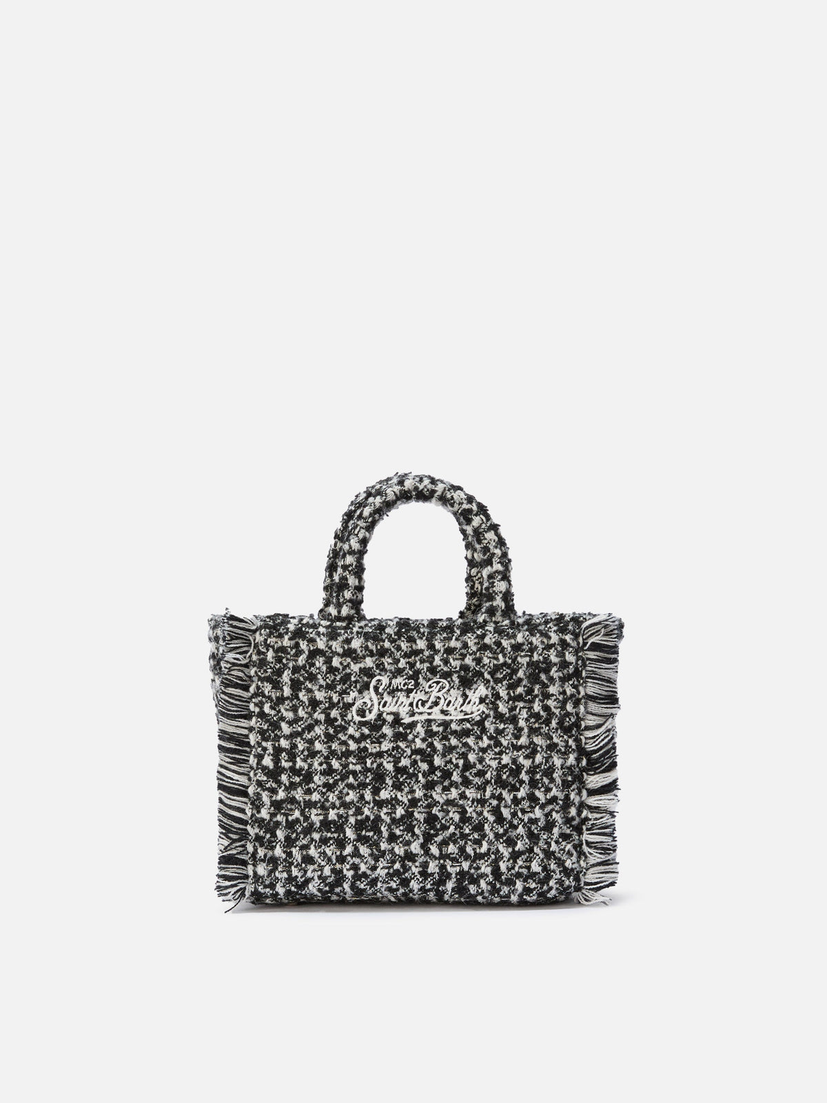 MC2 Saint Barth VANITY MINI TWEED N VAMI032 - Borsa a mano Vanity Mini in pregiato tessuto tweed con ricamo - Marrone / Panna (1811 Emb)