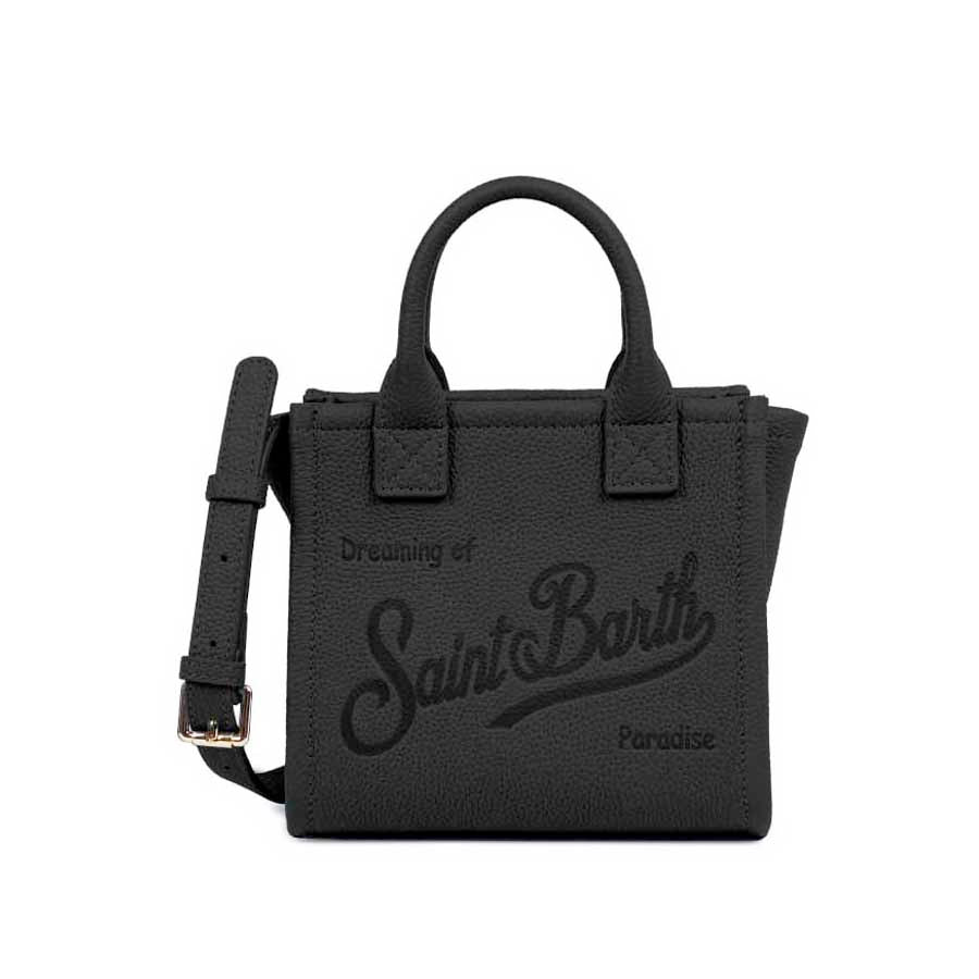 MC2 Saint Barth VANITY BAG MINI VANMI001 - Borsa a mano Vanity Mini in vera pelle martellata con logo - Nero (Grain Leather Sb 00)