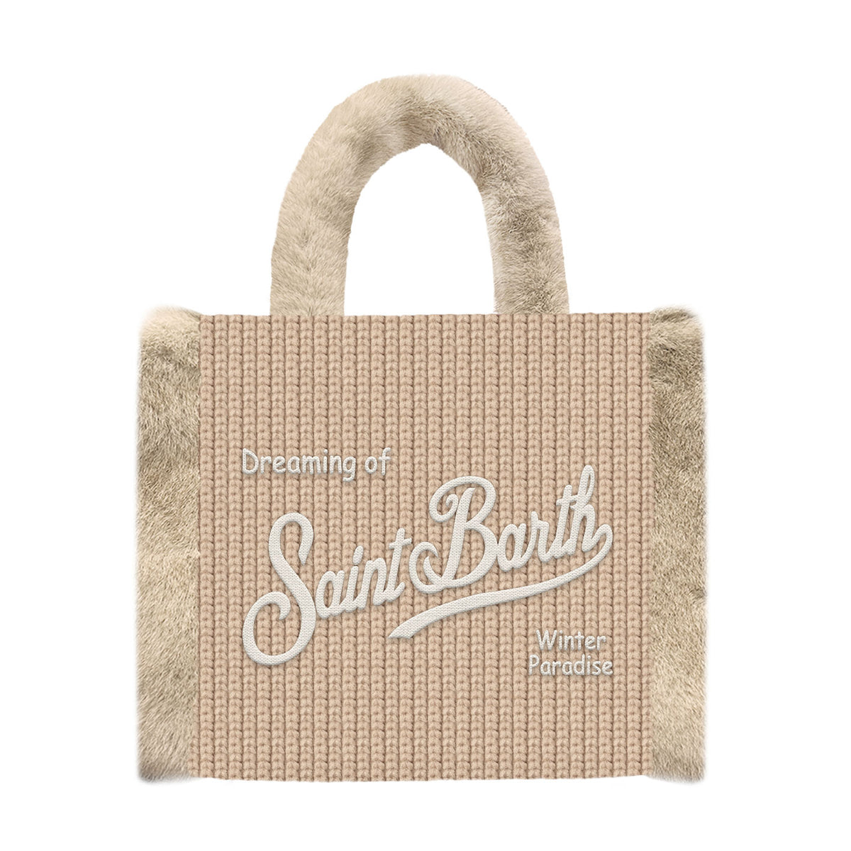 MC2 Saint Barth VANITY MINI SHEARLING RIB VAMI022 - Borsa a mano Vanity Mini in morbido shearling lavorato a coste - Panna Teddy (Fur 11 Emb)