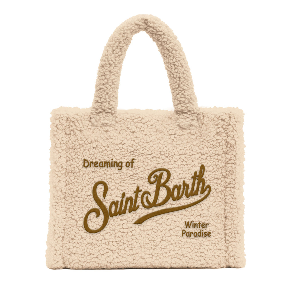 MC2 Saint Barth VANITY MINI TEDDY VAMI029 - Borsa a mano Vanity Mini Teddy in morbido tessuto con ricamo - Panna Teddy (1118 Emb)
