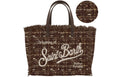 MC2 Saint Barth VANITY MINI TWEED N VAMI032 - Borsa a mano Vanity Mini in pregiato tessuto tweed con ricamo - Marrone / Panna (1811 Emb)