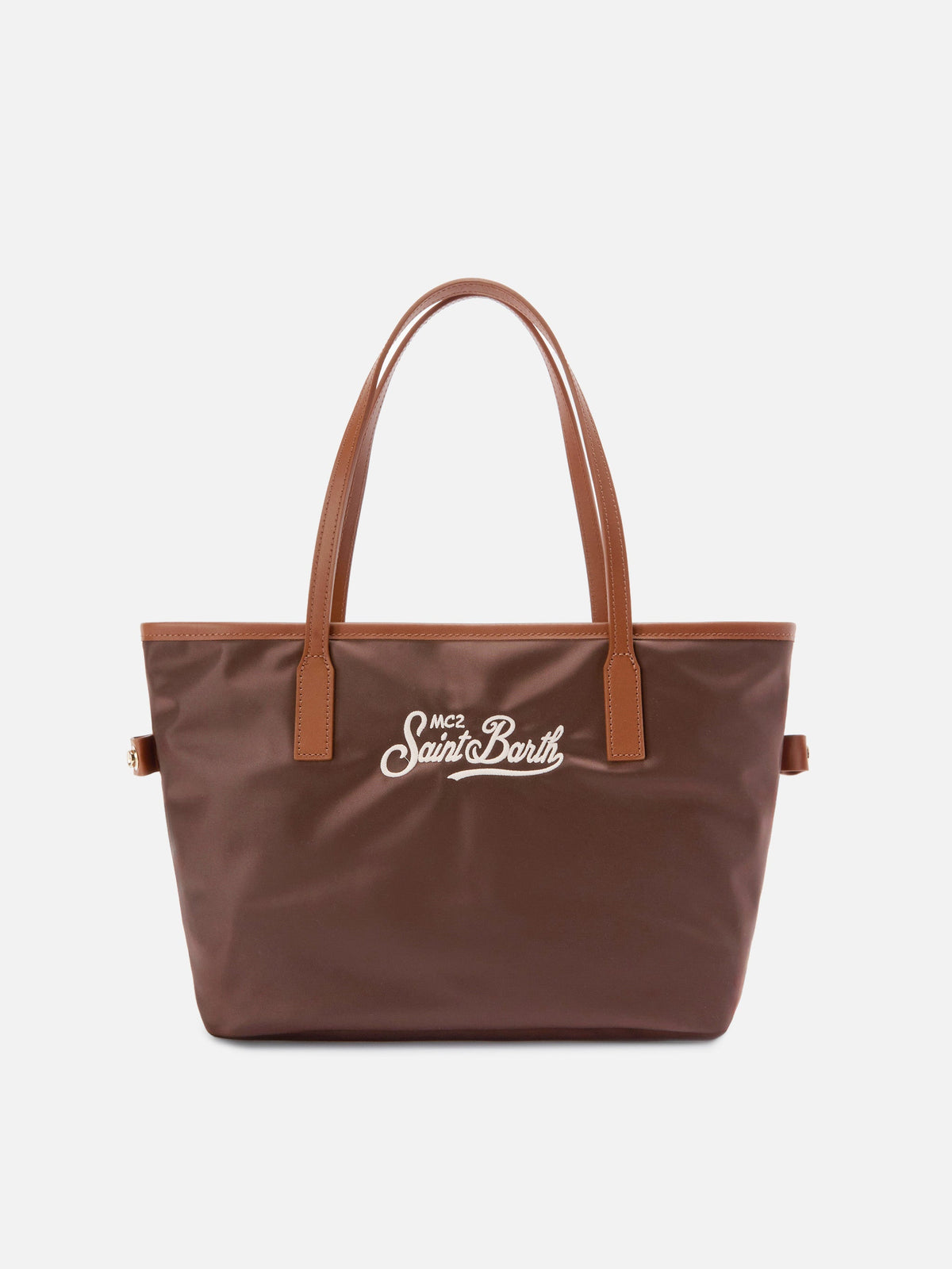 MC2 Saint Barth CITY BAG MID NYLON CB0004 - Borsa City Bag formato medio in nylon con ricamo - Marrone (1818 Emb)