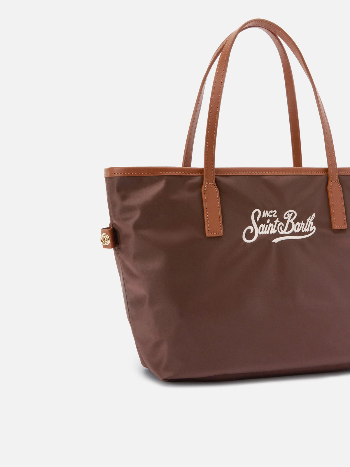 MC2 Saint Barth CITY BAG MID NYLON CB0004 - Dettaglio ricamo logo - Marrone