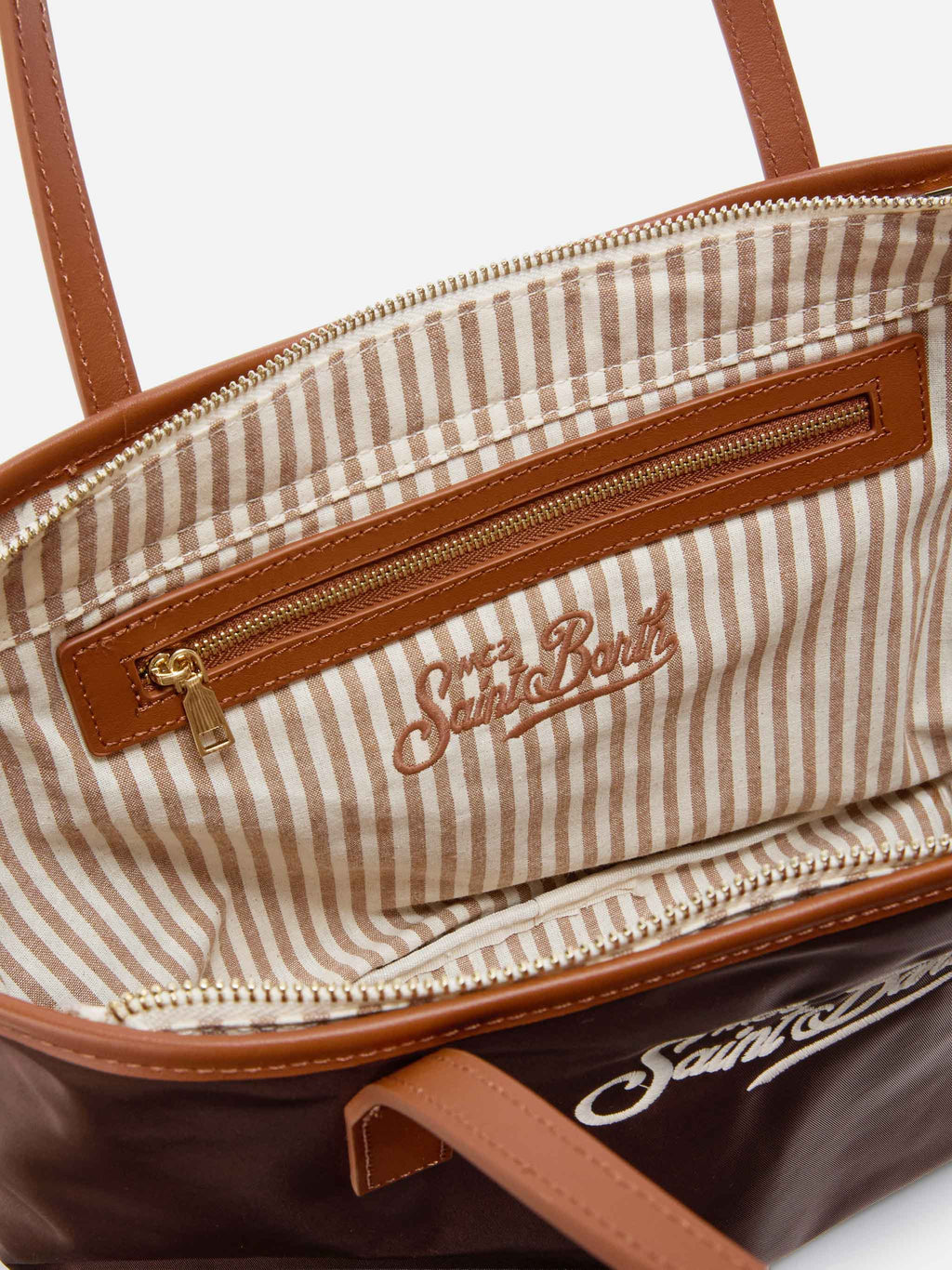 MC2 Saint Barth CITY BAG MID NYLON CB0004 - Interno foderato a righe con tasca - Marrone