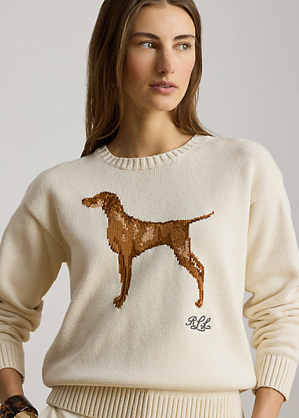 Lauren by Ralph Lauren 200P14120 - Maglia in cotone con bracco a intarsi